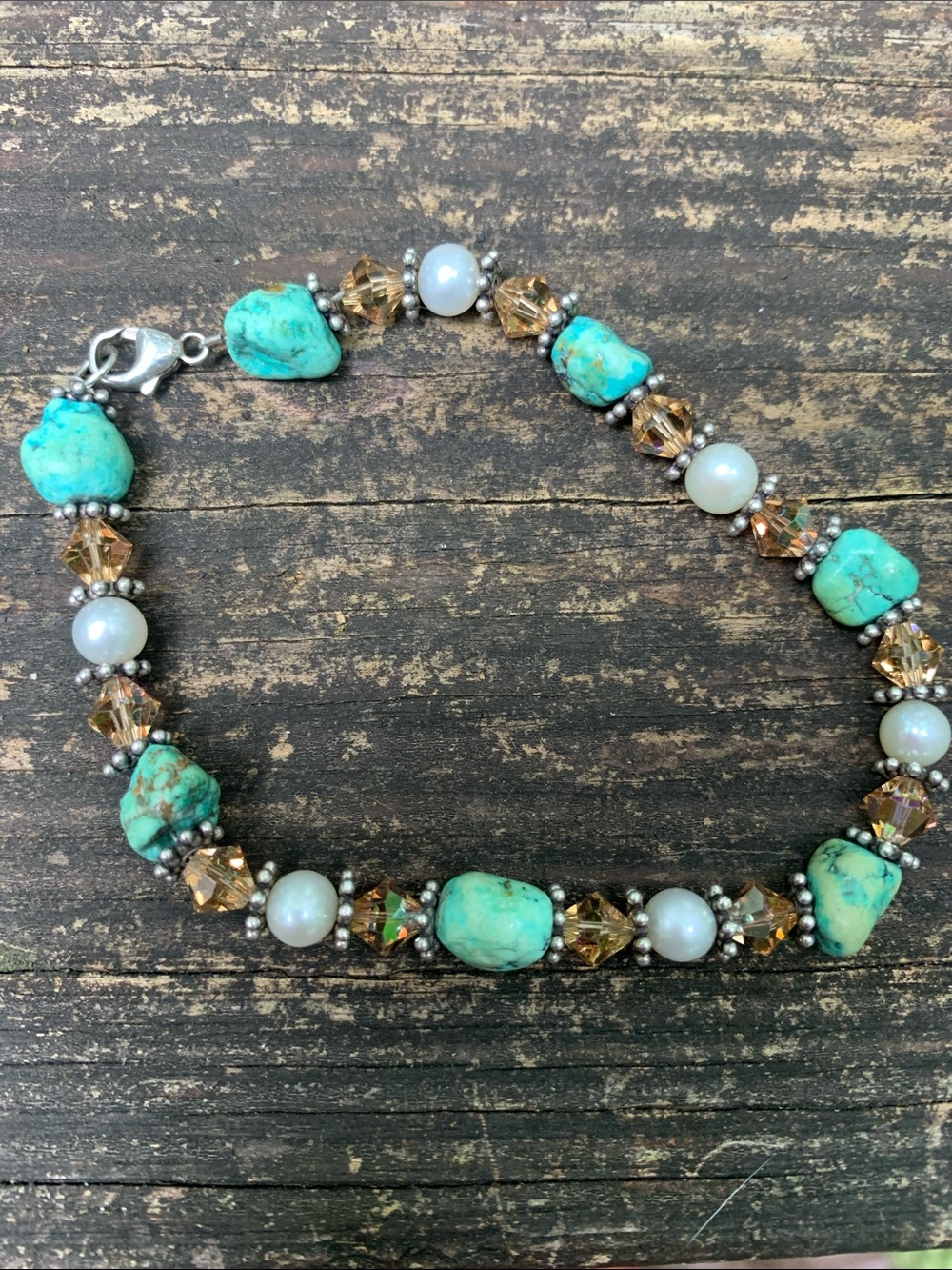 Turquoise, Faux Pearl & Crystal Bead Bracelet - Women Jewelry
